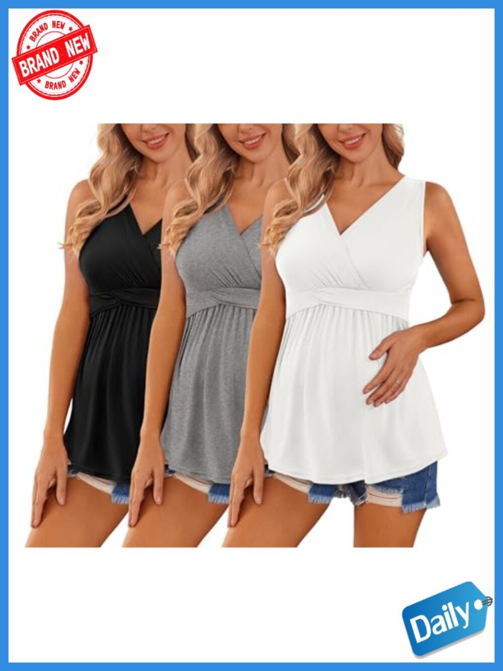 3 Pack Maternity Tank Tops Sleeveless V Neck Nursing Tops Stretchy Breastfeeding